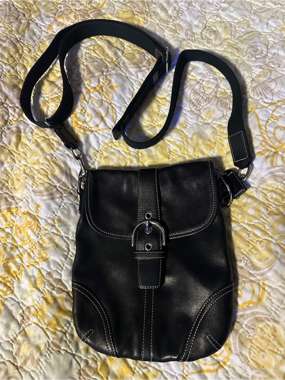Coach Black Leather Crossbody Bag with Silver Hardware